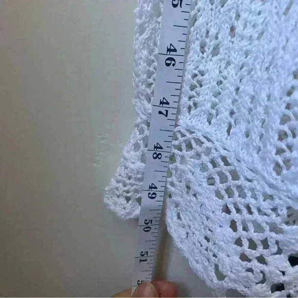 Lauren by Ralph Lauren White Crochet Linen & Cotton Cardigan, Size Large cottage - Picture 9 of 14